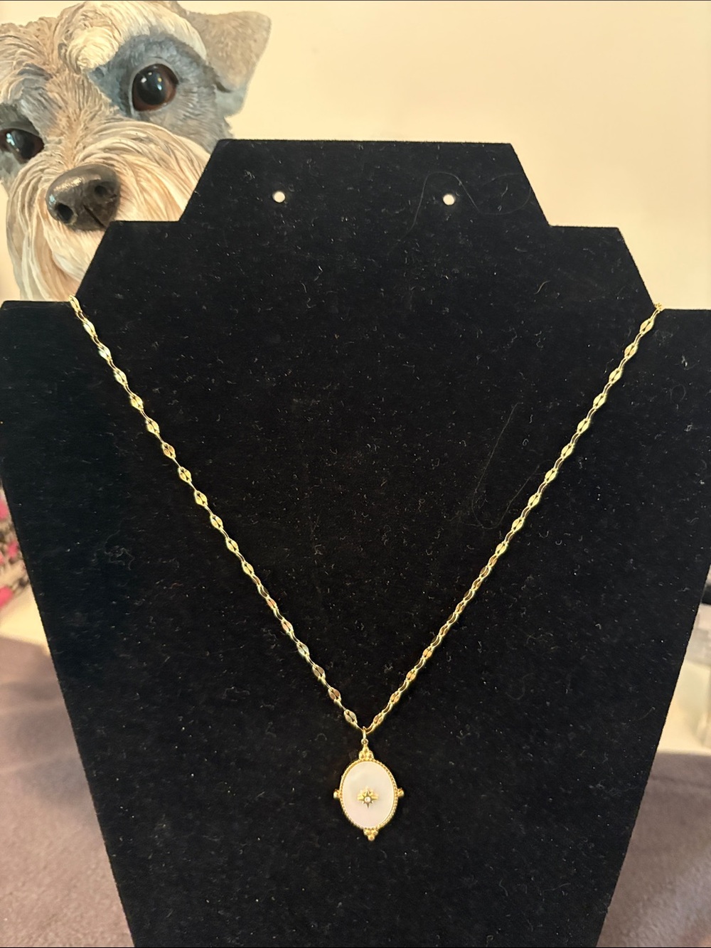 Plunder Gold and White Oval Star Pendant Necklace